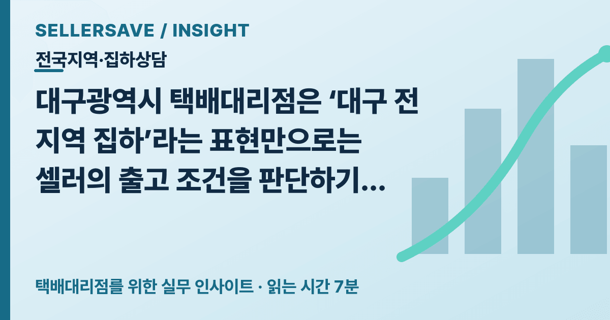 대구광역시 택배대리점 집하상담법: 도심·산업단지·달성군·군위군 출고지를 나눠 공개하세요 — 전국지역·집하상담 SellerSave 인사이트 에디토리얼 커버