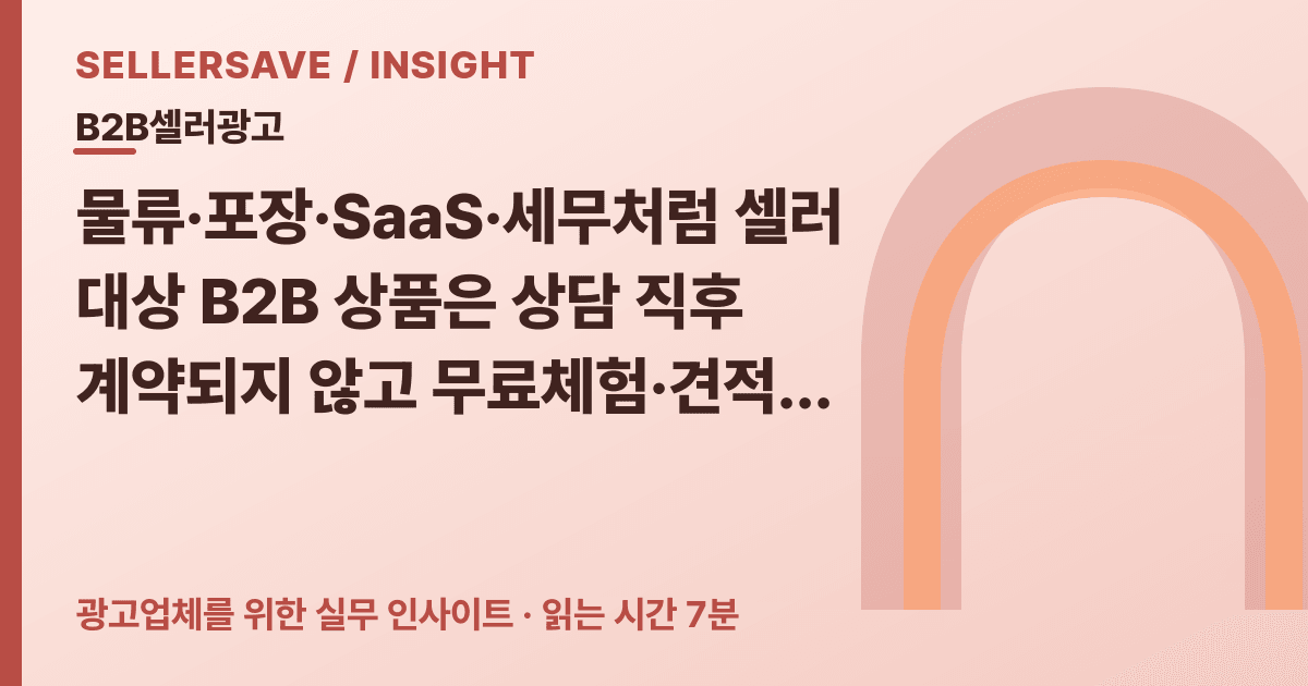 B2B 셀러 광고 전환 설계법: 무료체험부터 첫 결제·환불까지 측정과 정산을 나누는 기준 — B2B셀러광고 SellerSave 인사이트 에디토리얼 커버